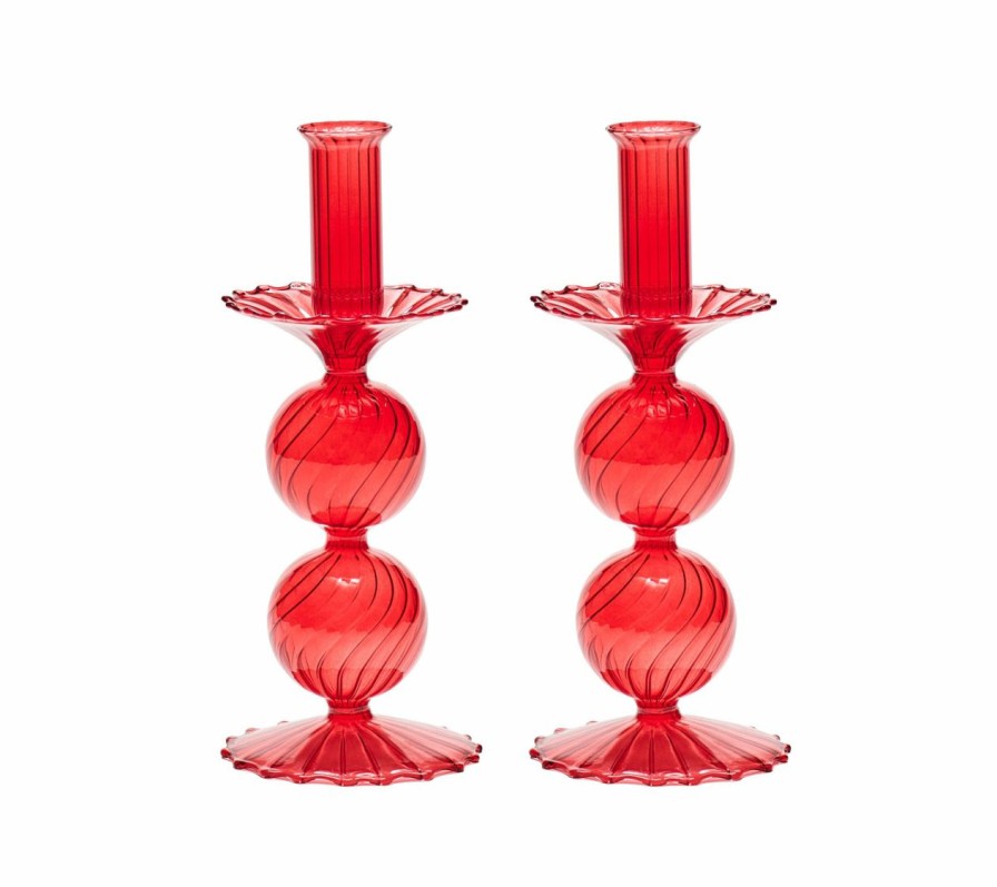 Decor Kim Seybert | Kim Seybert, Inc. Home Decor Bella Short Candle Holder In Red, Set Of 2 In A Box