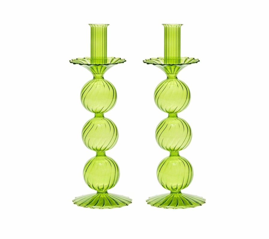 Decor Kim Seybert | Kim Seybert Iris Tall Candle Holder In Green, Set Of 2 In A Box