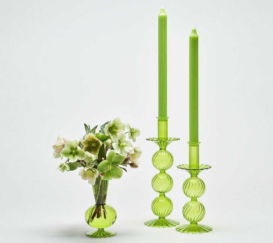 Decor Kim Seybert | Kim Seybert Iris Tall Candle Holder In Green, Set Of 2 In A Box