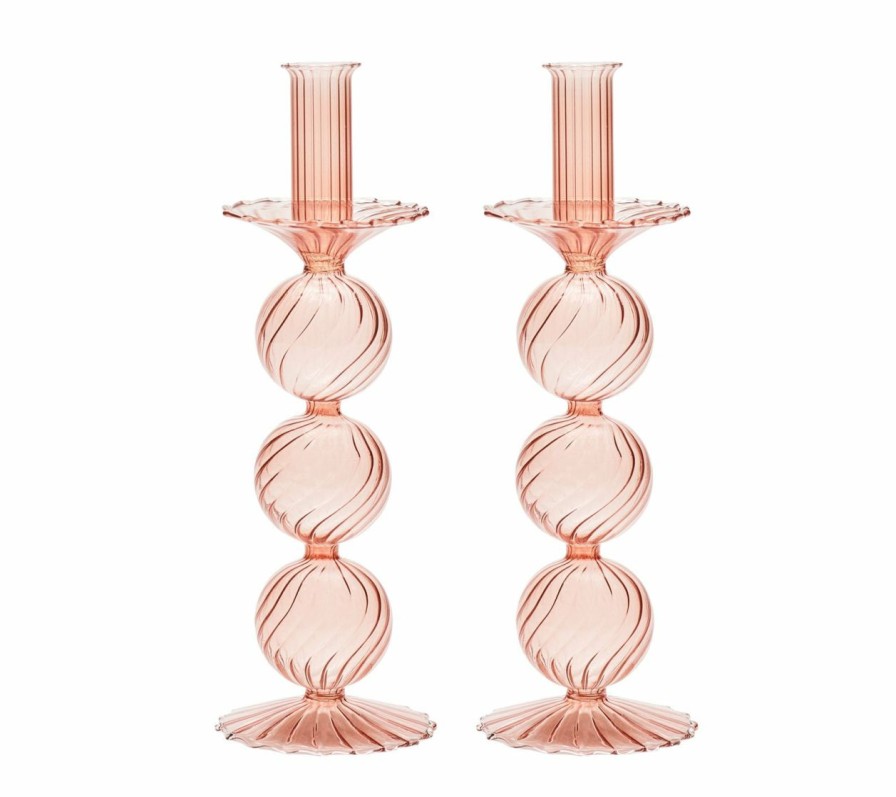 Decor Kim Seybert | Kim Seybert Home Decor Iris Tall Candle Holder In Blush, Set Of 2 In A Box