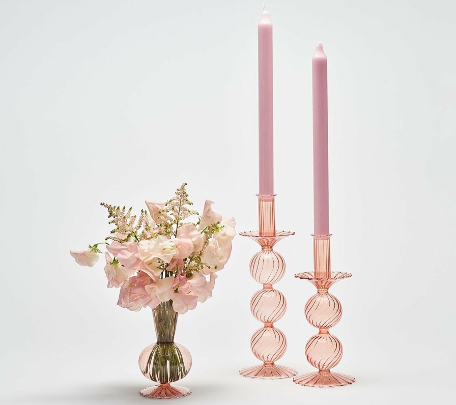 Decor Kim Seybert | Kim Seybert Home Decor Iris Tall Candle Holder In Blush, Set Of 2 In A Box