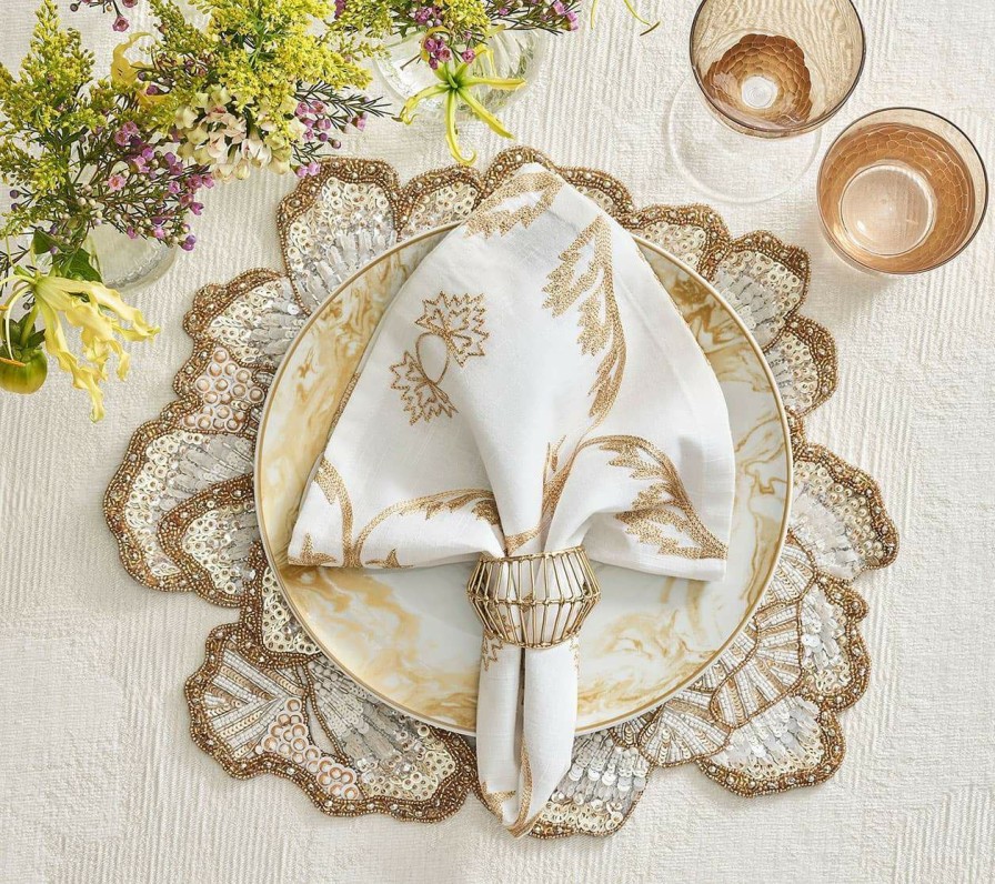 Seasonal Kim Seybert | Kim Seybert Botanica Placemat In White, Gold & Silver, Set Of 2