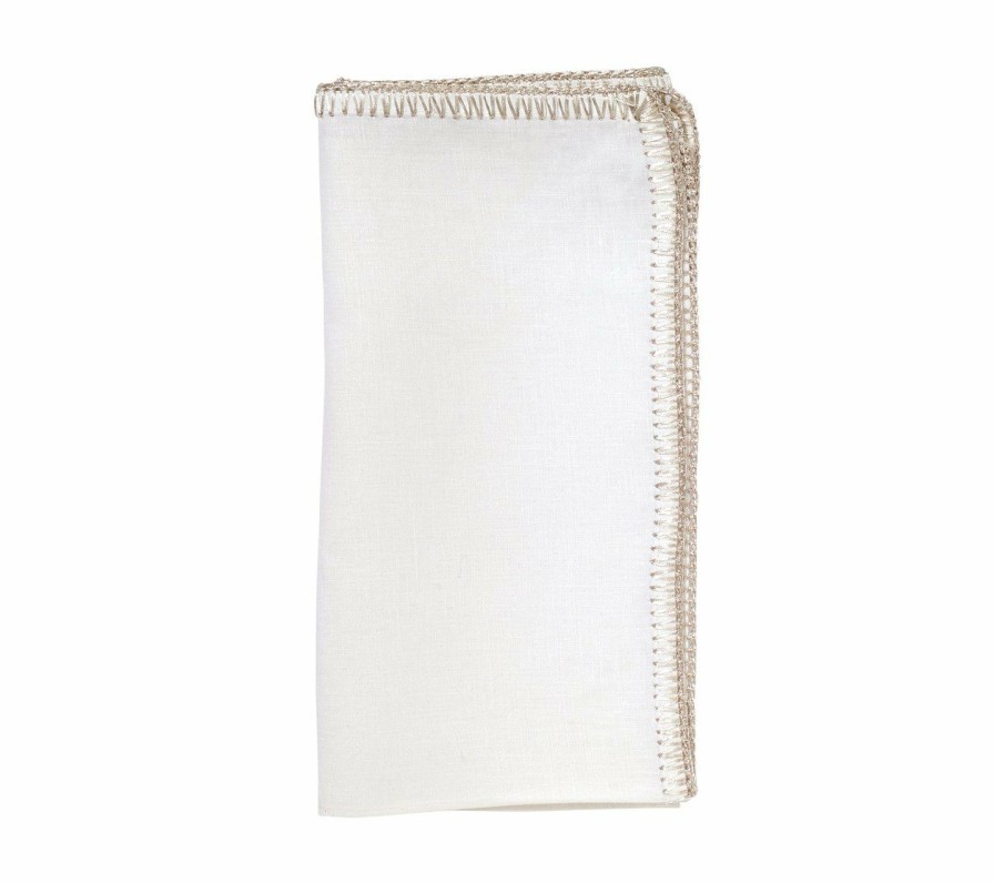 Seasonal Kim Seybert | Kim Seybert Crochet Edge Napkin In White & Silver, Set Of 4