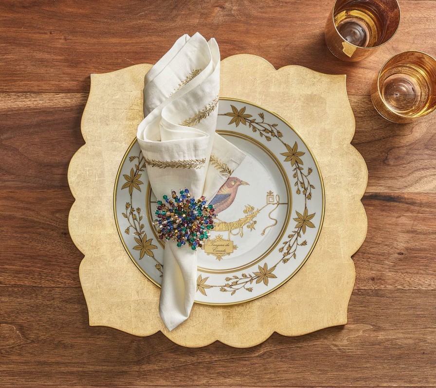 Seasonal Kim Seybert | Kim Seybert Jardin Napkin In White, Gold & Silver, Set Of 4