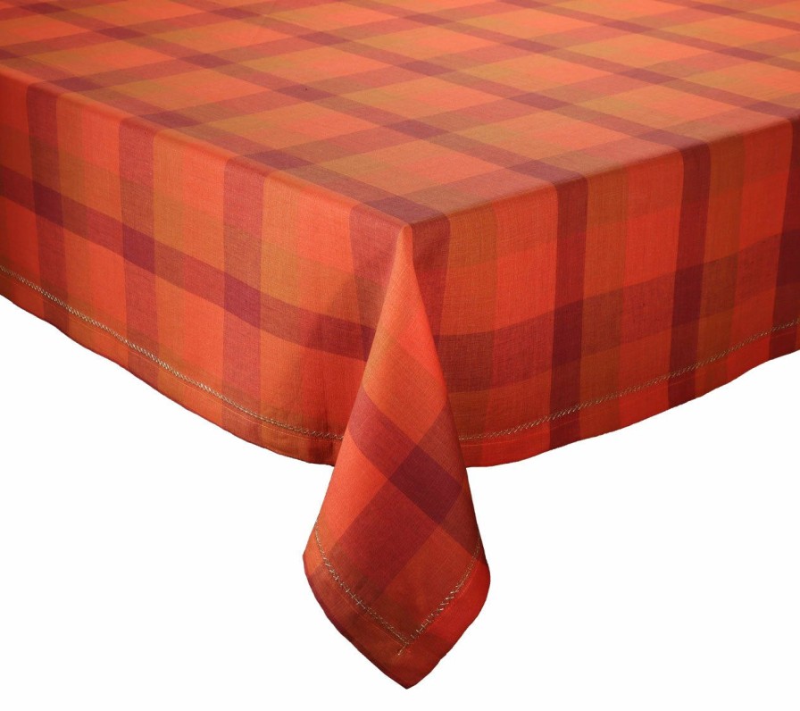 Tablecloths/Runners Kim Seybert | Kim Seybert Tartan Tablecloth In Cranberry & Orange