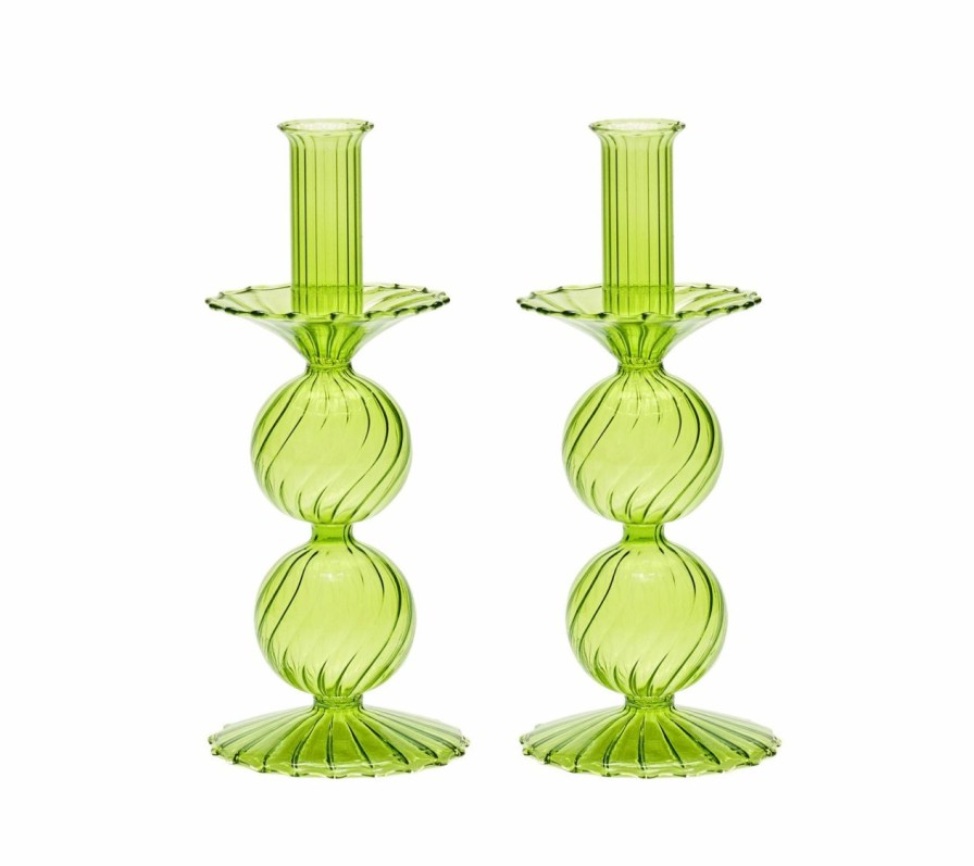 Decor Kim Seybert | Kim Seybert Bella Short Candle Holder In Green, Set Of 2 In A Box Home Decor