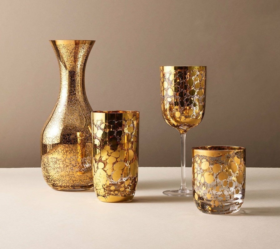 Dinnerware/Barware Kim Seybert | Kim Seybert Crackle Tumbler In Gold, Set Of 4 Glassware