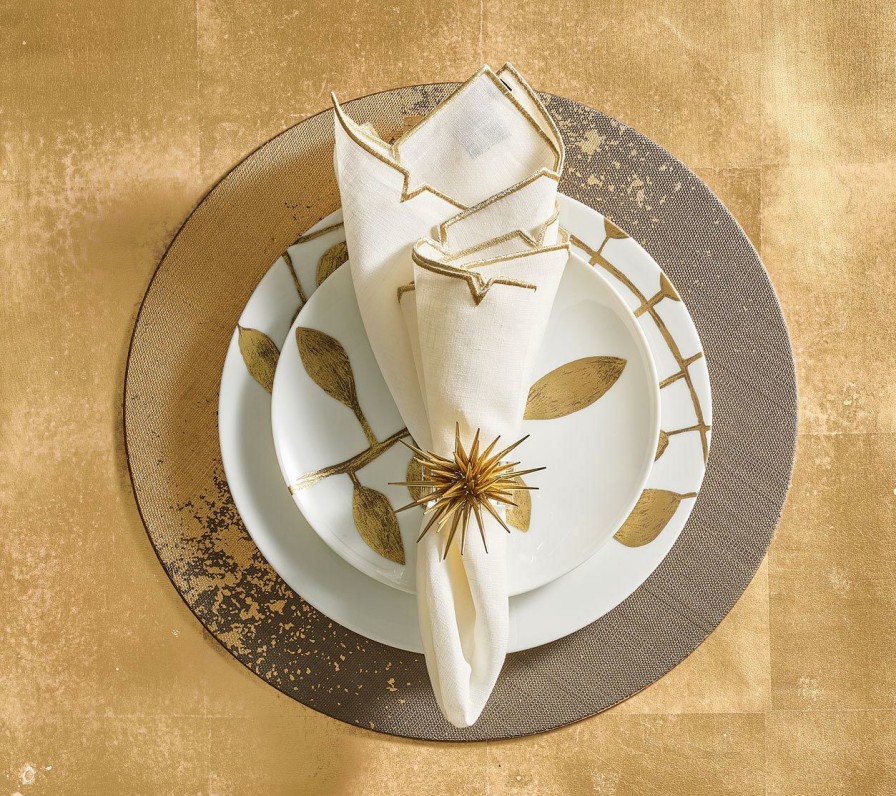 Seasonal Kim Seybert | Kim Seybert Napkins Divot Napkin In White & Gold, Set Of 4