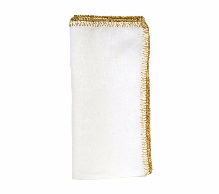 Seasonal Kim Seybert | Kim Seybert Crochet Edge Napkin In White & Gold, Set Of 4 Napkins