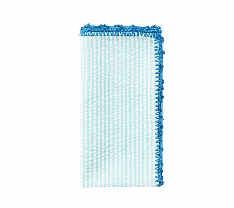 Seasonal Kim Seybert | Kim Seybert Napkins Seersucker Napkin In Seafoam & Blue, Set Of 4