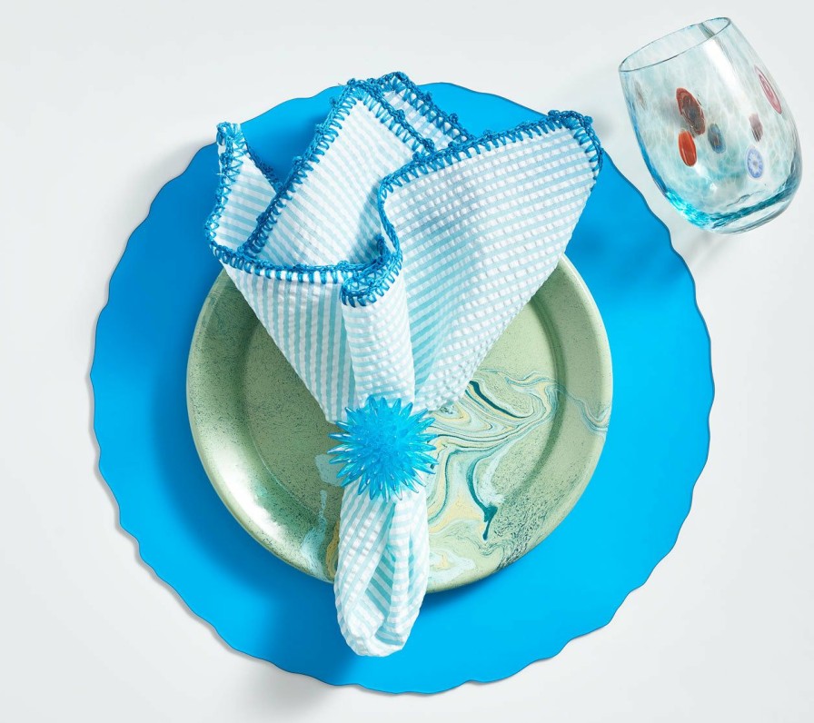 Seasonal Kim Seybert | Kim Seybert Napkins Seersucker Napkin In Seafoam & Blue, Set Of 4