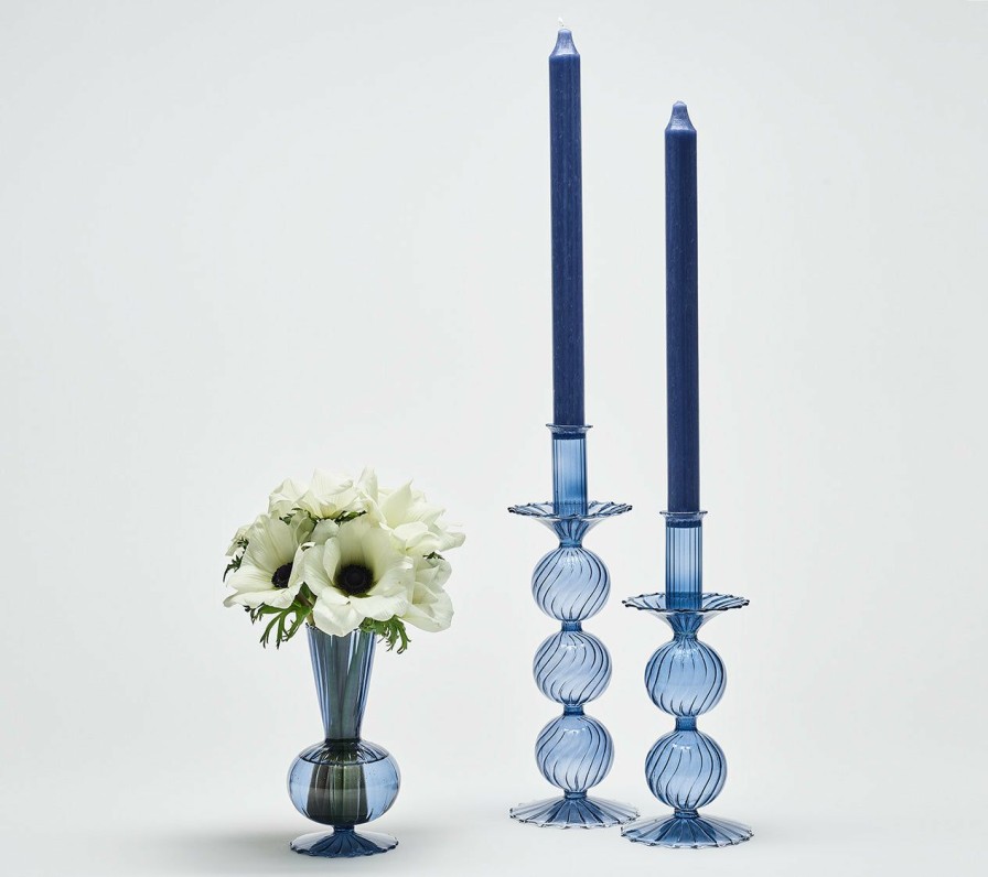 Decor Kim Seybert | Kim Seybert Bella Short Candle Holder In Cadet, Set Of 2 In A Box Home Decor