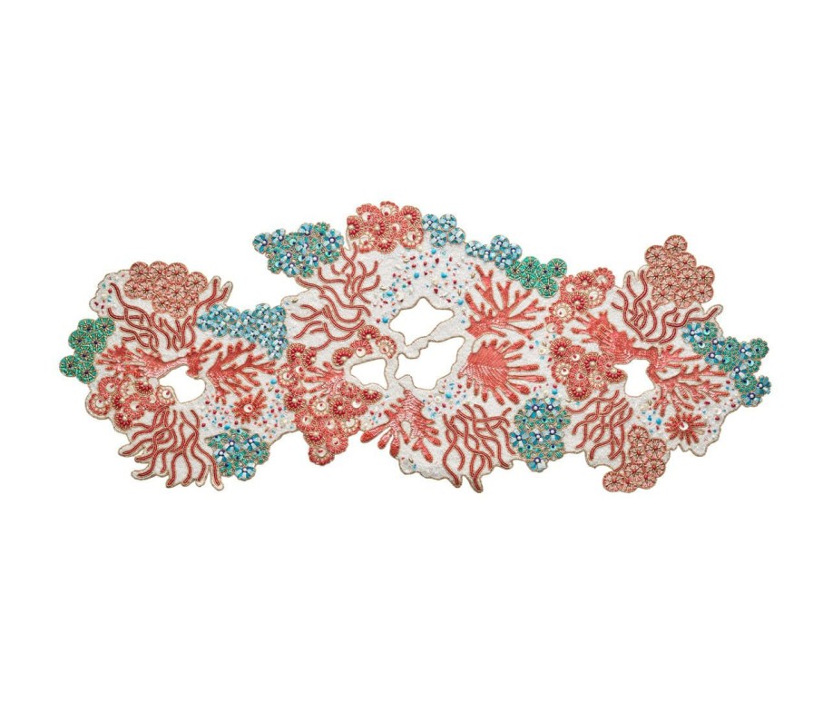 Tablecloths/Runners Kim Seybert | Kim Seybert Table Runners Cozumel Table Runner In Turquoise, Coral, & Gold