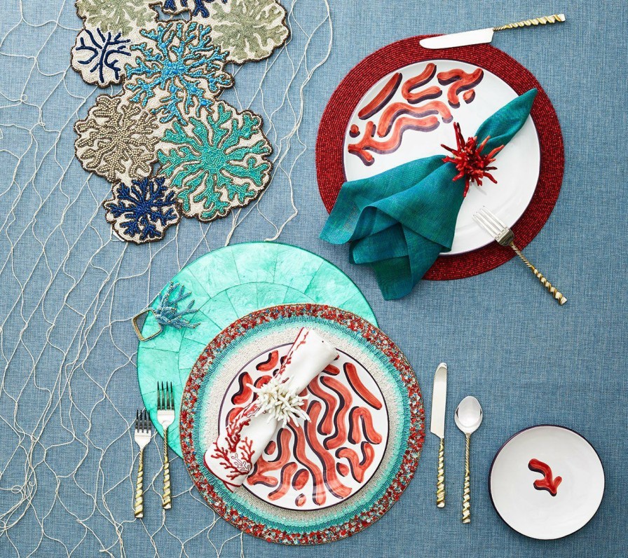 Tablecloths/Runners Kim Seybert | Kim Seybert Round Coral Table Runner In Turquoise Table Runners