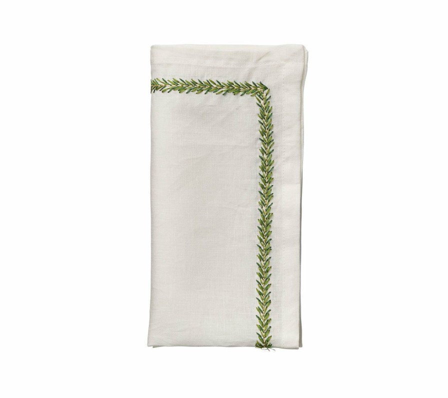 Seasonal Kim Seybert | Kim Seybert Napkins Jardin Napkin In White & Green, Set Of 4