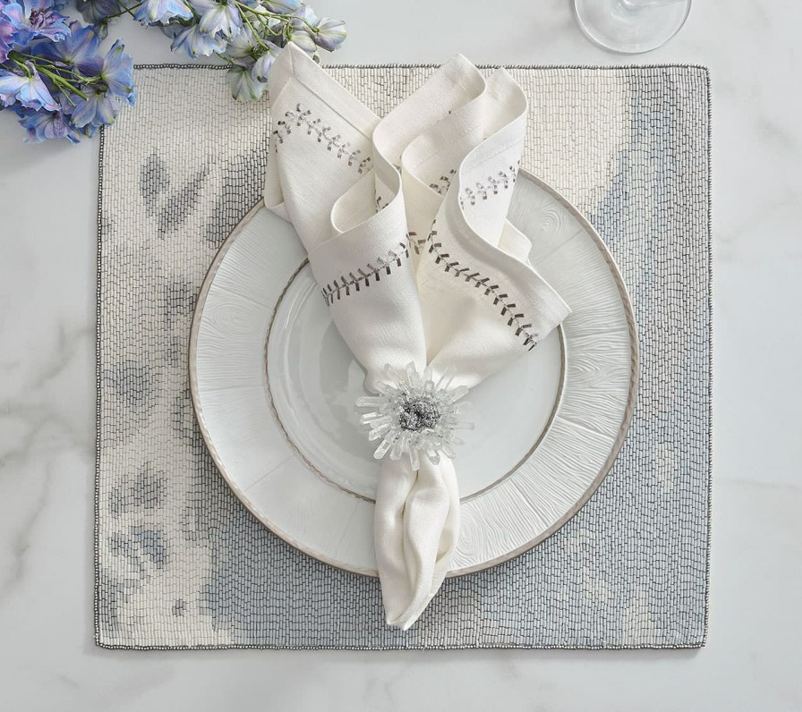 Seasonal Kim Seybert | Kim Seybert Ethereal Placemat In Ivory & Gray, Set Of 2