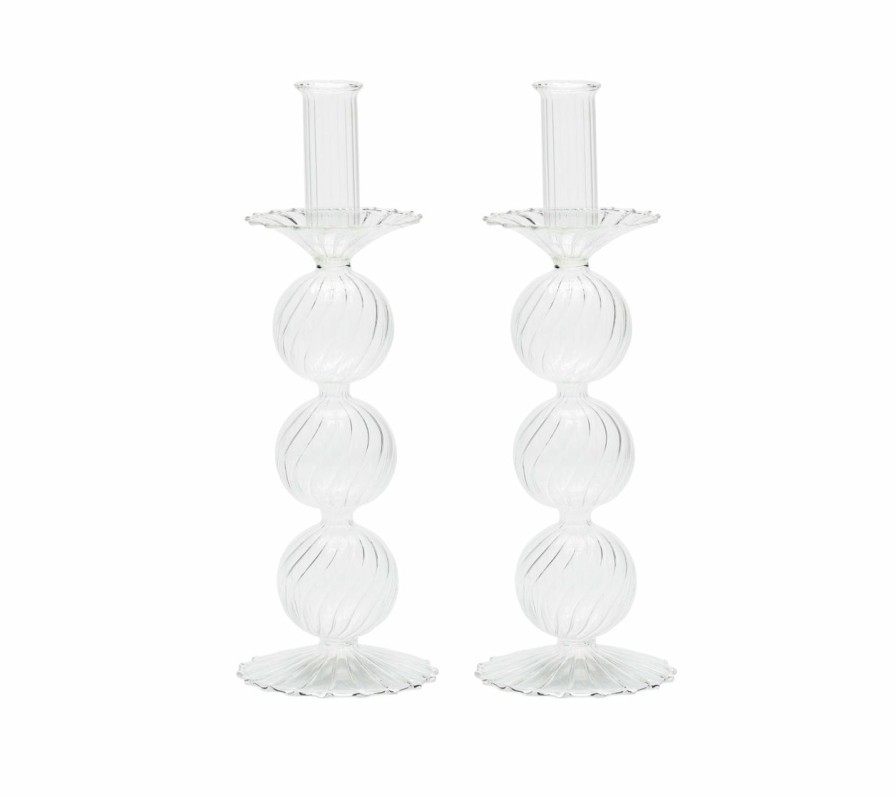 Decor Kim Seybert | Kim Seybert, Inc. Home Decor Iris Tall Candle Holder In Clear, Set Of 2 In A Box