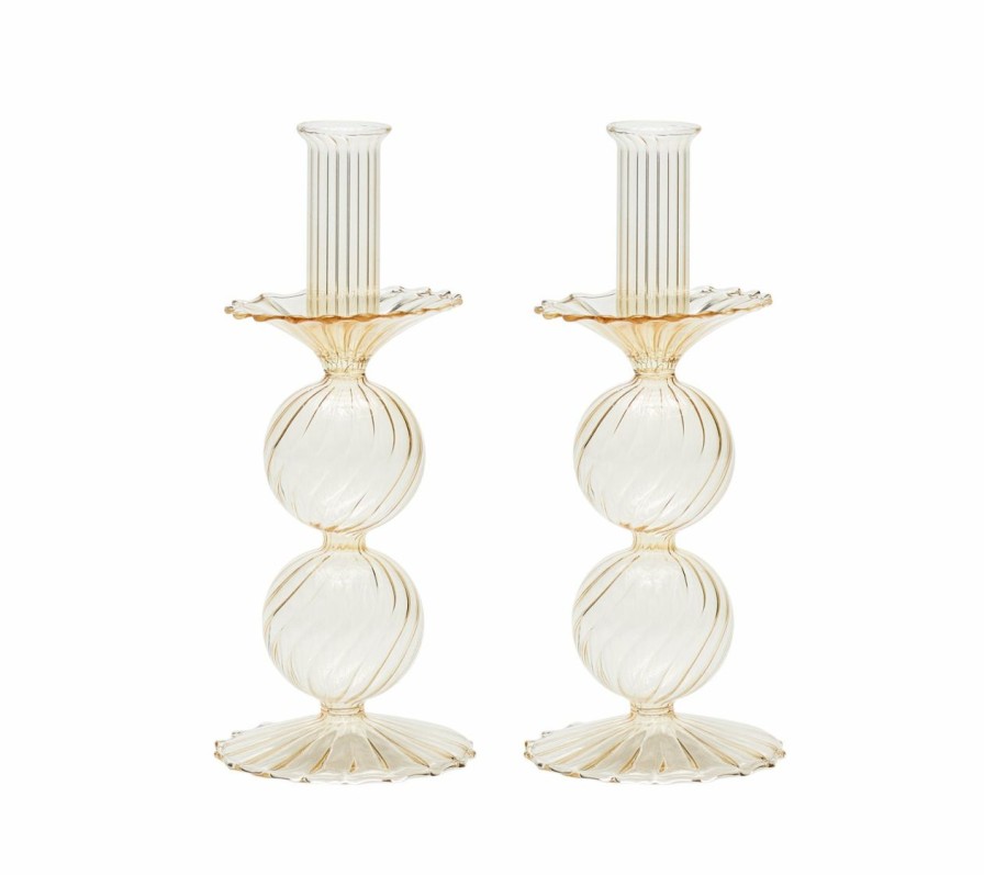 Decor Kim Seybert | Kim Seybert, Inc. Bella Short Candle Holder In Champagne, Set Of 2 In A Box Home Decor