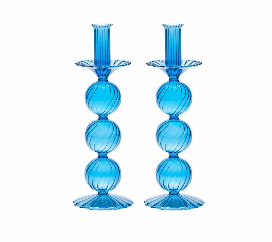 Decor Kim Seybert | Kim Seybert, Inc. Iris Tall Candle Holder In Blue, Set Of 2 In A Box