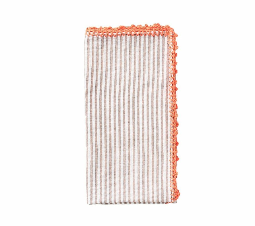 Seasonal Kim Seybert | Kim Seybert Seersucker Napkin In Natural & Orange, Set Of 4 Napkins