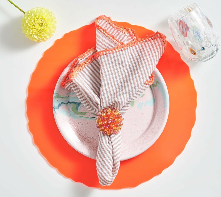 Seasonal Kim Seybert | Kim Seybert Seersucker Napkin In Natural & Orange, Set Of 4 Napkins