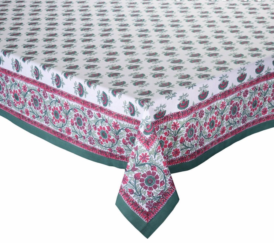 Tablecloths/Runners Kim Seybert | Kim Seybert Tablecloths Zinnia Tablecloth In White & Red & Green