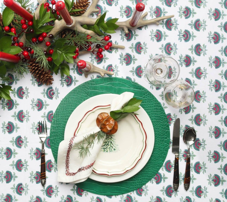 Tablecloths/Runners Kim Seybert | Kim Seybert Tablecloths Zinnia Tablecloth In White & Red & Green