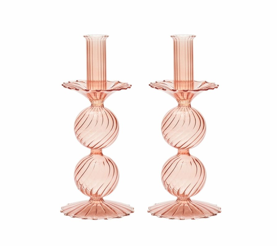 Decor Kim Seybert | Kim Seybert Bella Short Candle Holder In Blush, Set Of 2 In A Box Home Decor