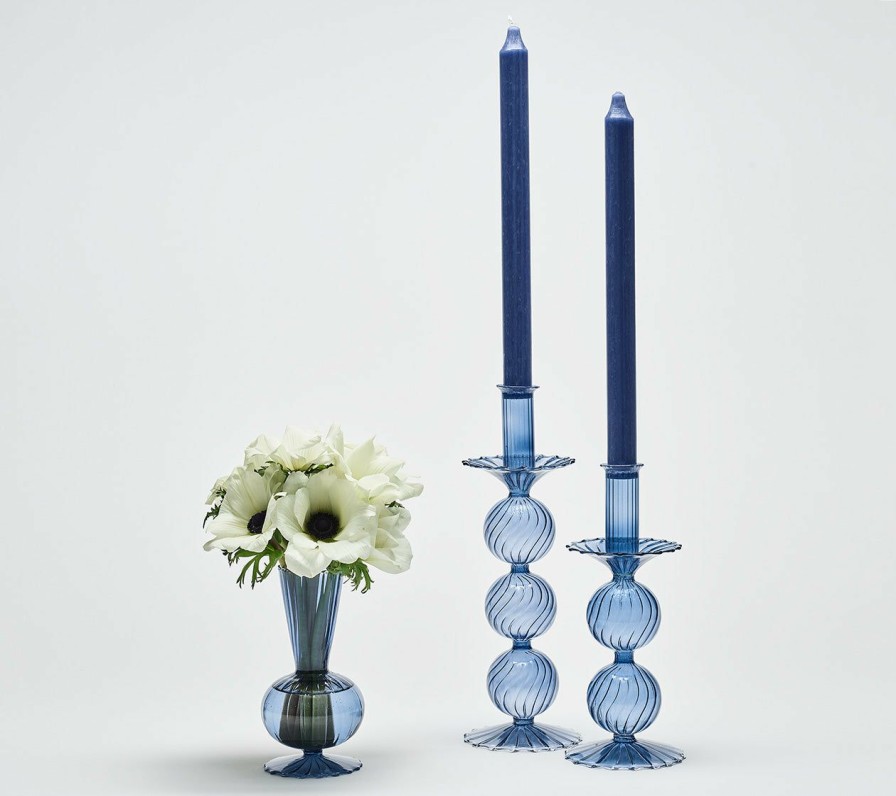 Decor Kim Seybert | Kim Seybert Iris Tall Candle Holder In Cadet, Set Of 2 In A Box