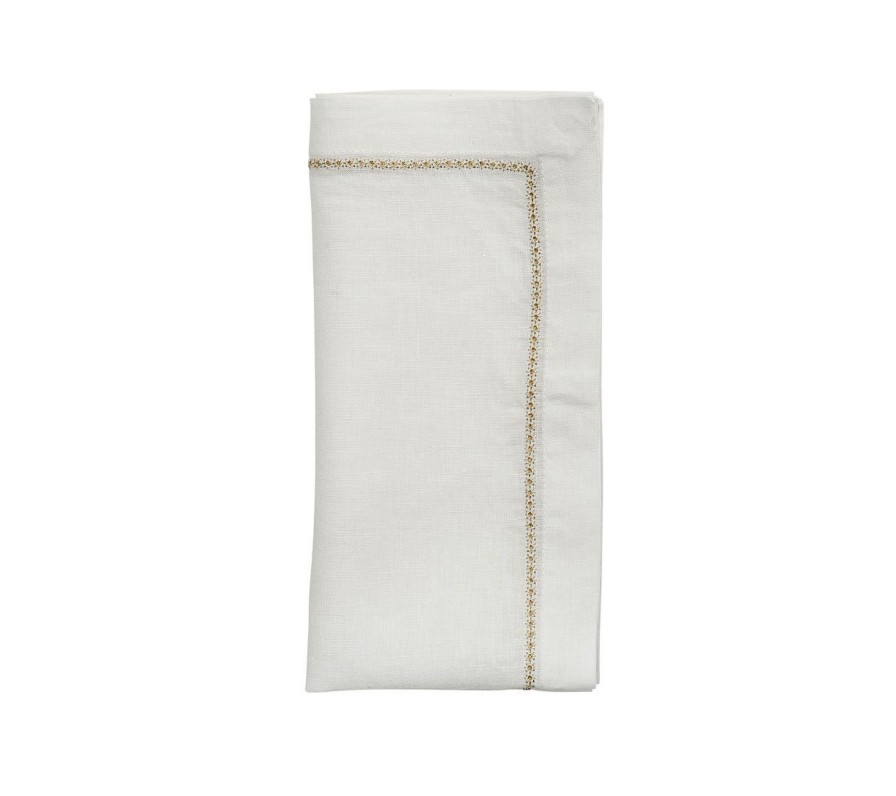 Seasonal Kim Seybert | Kim Seybert Napkins Star Napkin In White & Gold, Set Of 4