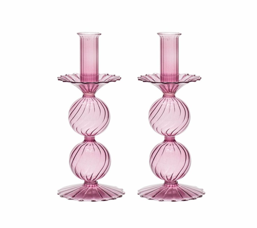 Decor Kim Seybert | Kim Seybert Home Decor Bella Short Candle Holder In Lavender, Set Of 2 In A Box