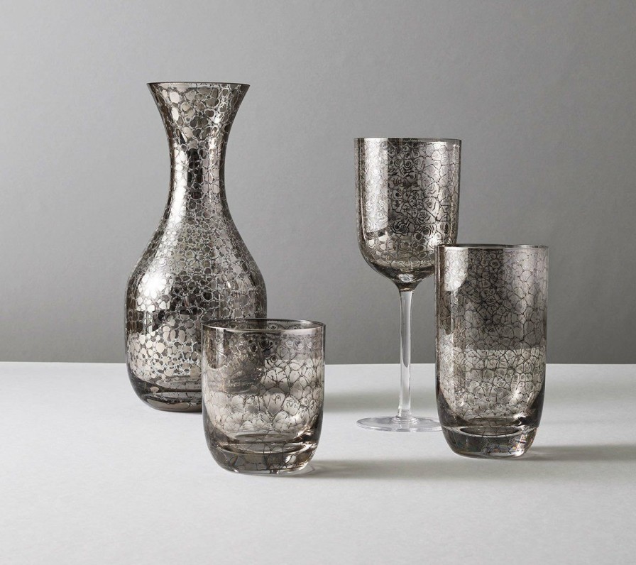 Seasonal Kim Seybert | Kim Seybert Crackle Tumbler In Platinum, Set Of 4 Glassware