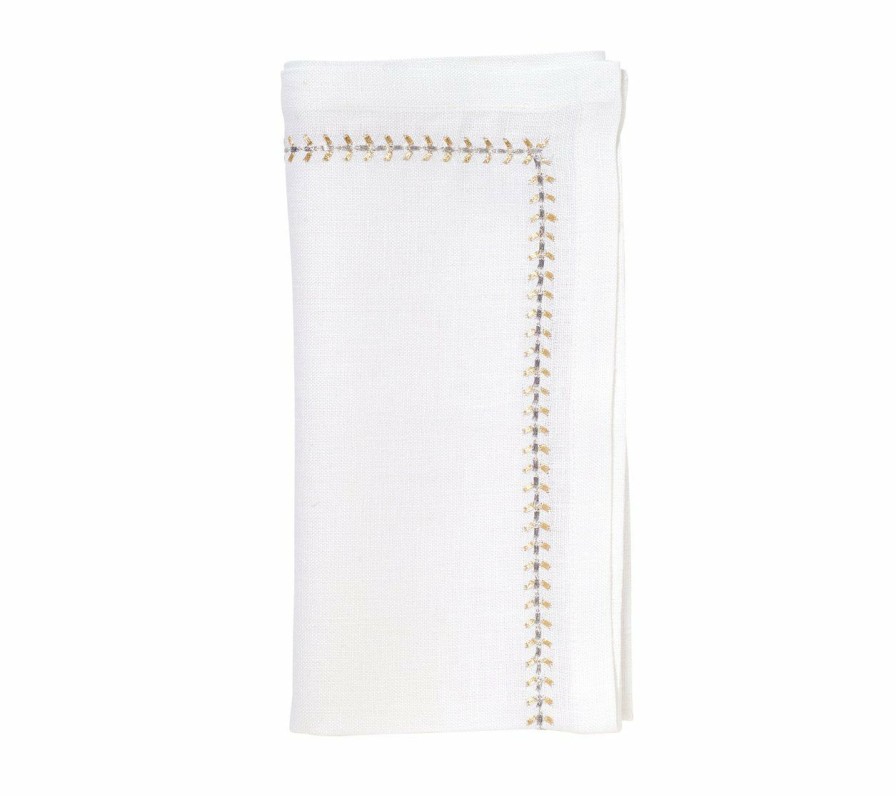 Seasonal Kim Seybert | Kim Seybert Herringbone Napkin In White, Gold & Silver, Set Of 4 Napkins