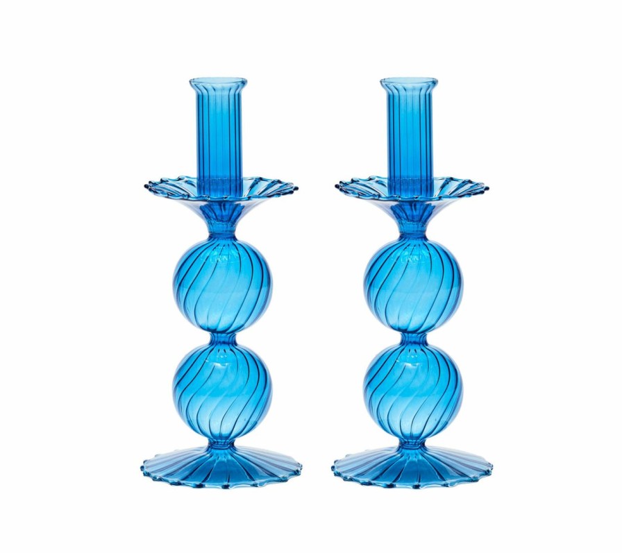 Decor Kim Seybert | Kim Seybert, Inc. Bella Short Candle Holder In Blue, Set Of 2 In A Box