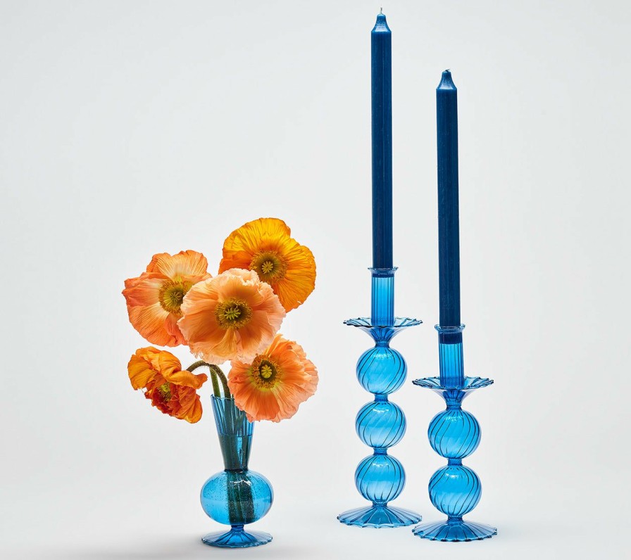 Decor Kim Seybert | Kim Seybert, Inc. Bella Short Candle Holder In Blue, Set Of 2 In A Box