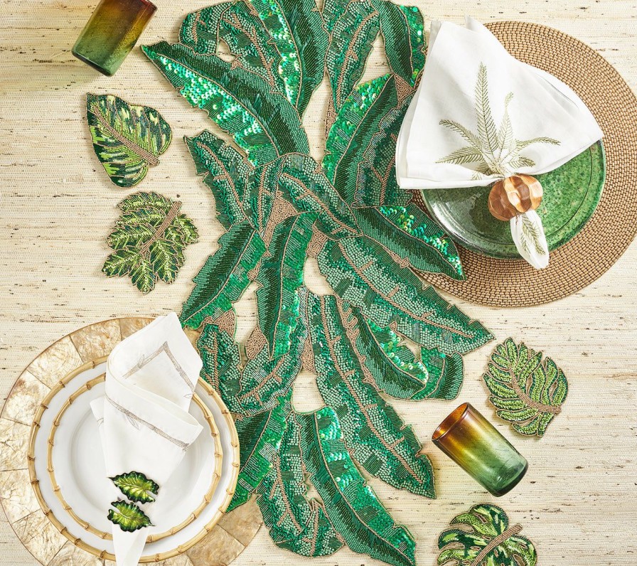 Tablecloths/Runners Kim Seybert | Kim Seybert Banana Palm Runner In Green & Gold Table Runners