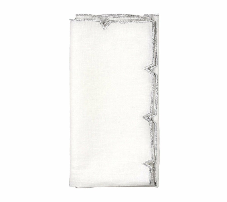 Seasonal Kim Seybert | Kim Seybert Napkins Divot Napkin In White & Silver, Set Of 4