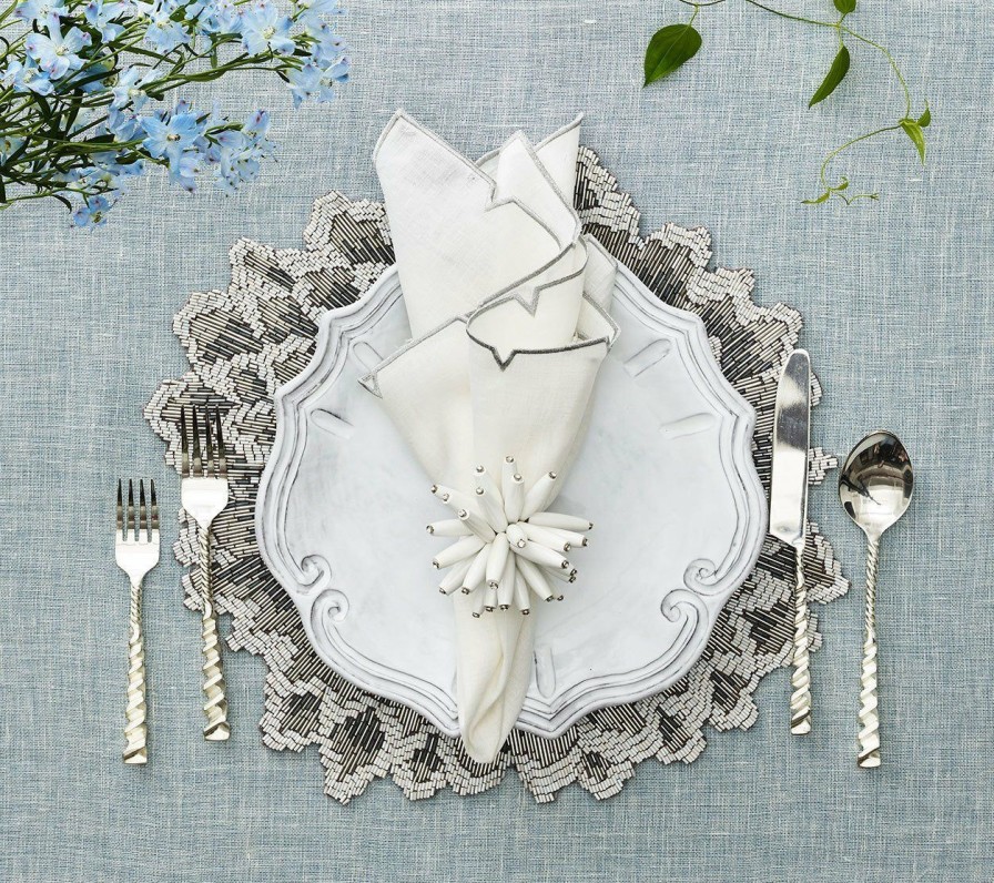 Seasonal Kim Seybert | Kim Seybert Napkins Divot Napkin In White & Silver, Set Of 4