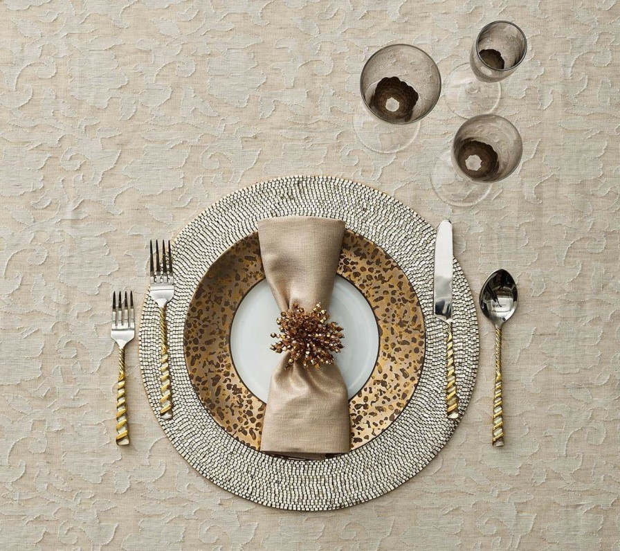 Seasonal Kim Seybert | Kim Seybert Metallic Linen Napkin In Natural & Gold, Set Of 4 Napkins