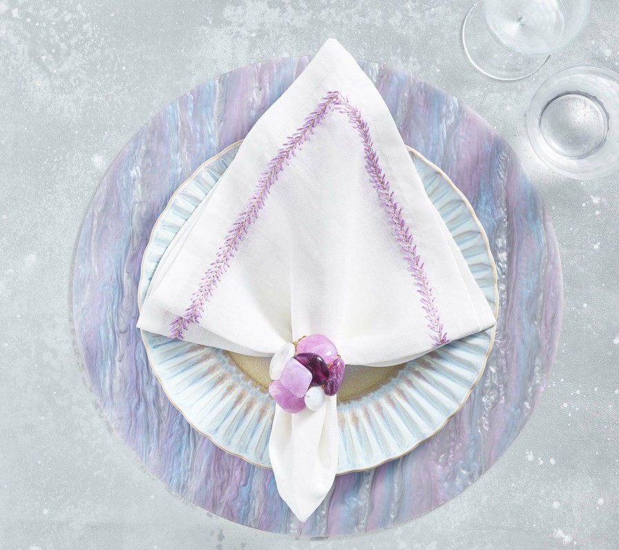 Seasonal Kim Seybert | Kim Seybert Jardin Napkin In White & Lilac, Set Of 4 Napkins