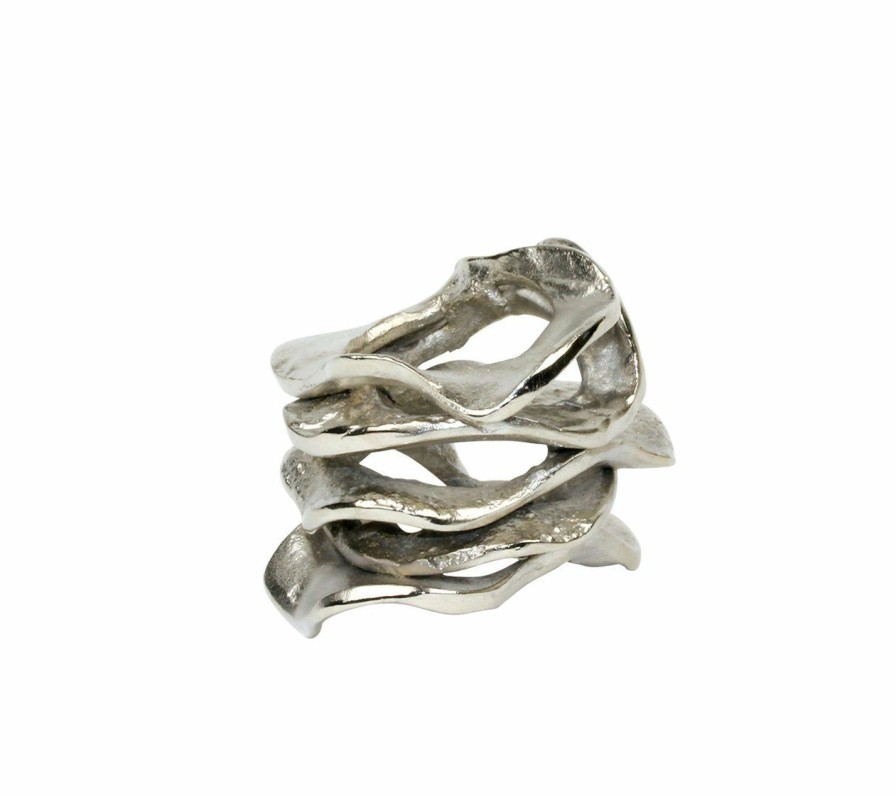 Seasonal Kim Seybert | Kim Seybert Flux Napkin Ring In Silver, Set Of 4 Napkin Rings