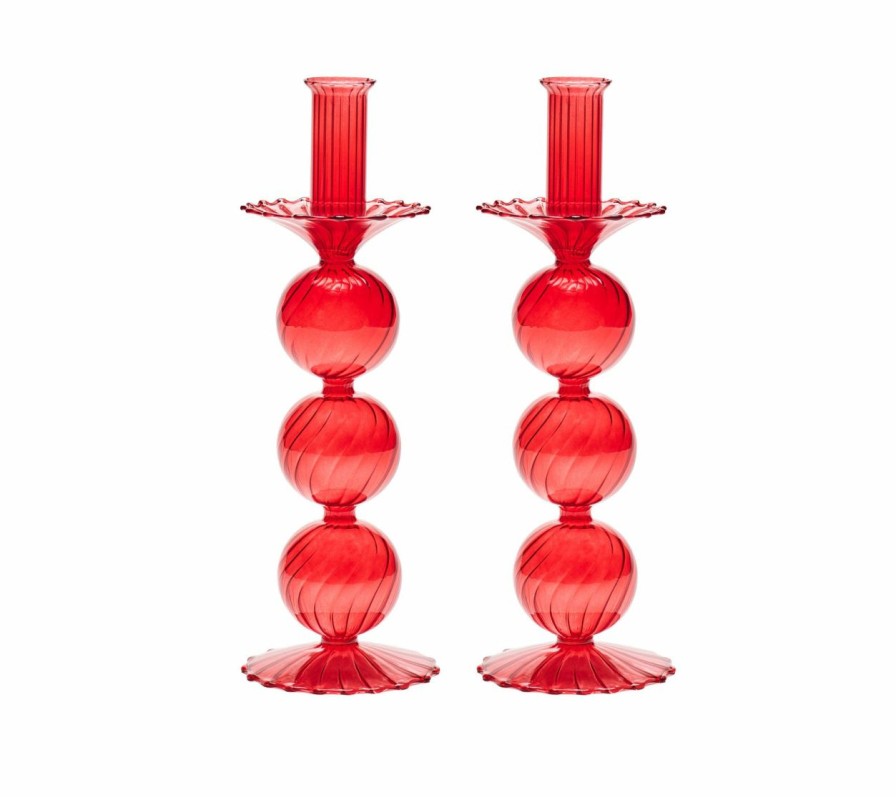 Decor Kim Seybert | Kim Seybert, Inc. Iris Tall Candle Holder In Red, Set Of 2 In A Box