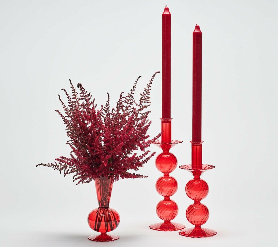 Decor Kim Seybert | Kim Seybert, Inc. Iris Tall Candle Holder In Red, Set Of 2 In A Box