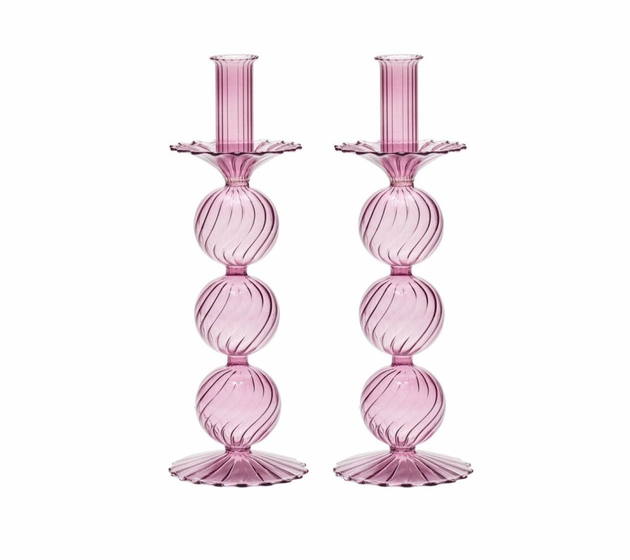 Decor Kim Seybert | Kim Seybert Iris Tall Candle Holder In Lavender, Set Of 2 In A Box Home Decor