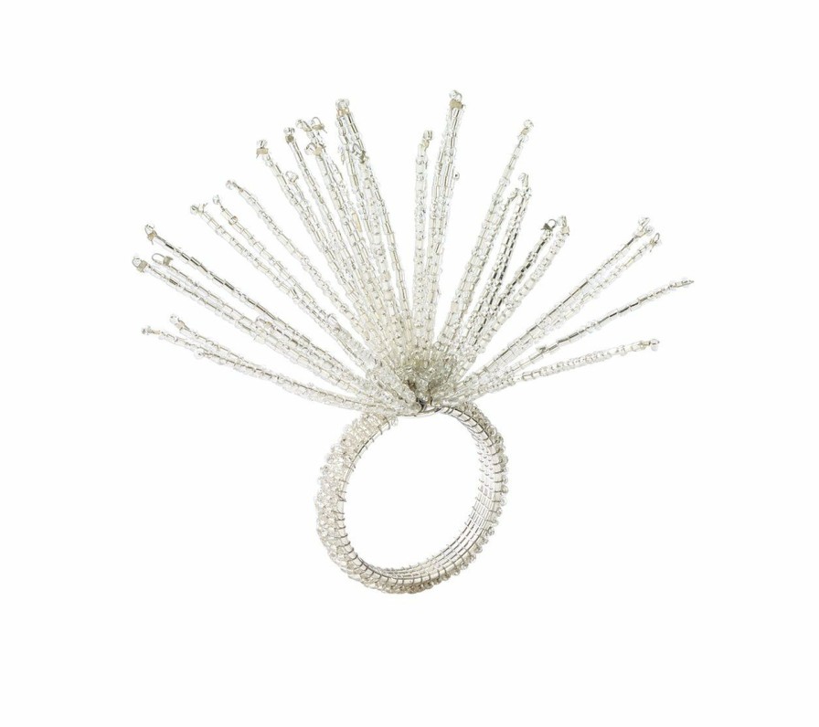 Seasonal Kim Seybert | Kim Seybert Spider Bead Burst Napkin Ring In Crystal & Silver, Set Of 4