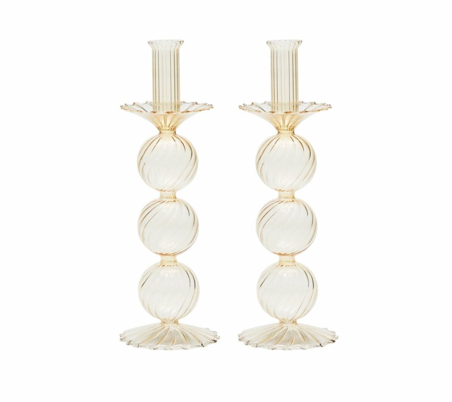 Decor Kim Seybert | Kim Seybert, Inc. Iris Tall Candle Holder In Champagne, Set Of 2 In A Box Decor