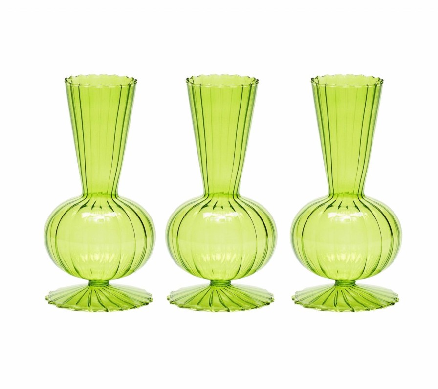 Decor Kim Seybert | Kim Seybert Tess Bud Vase In Green, Set Of 3 In A Box Home Decor