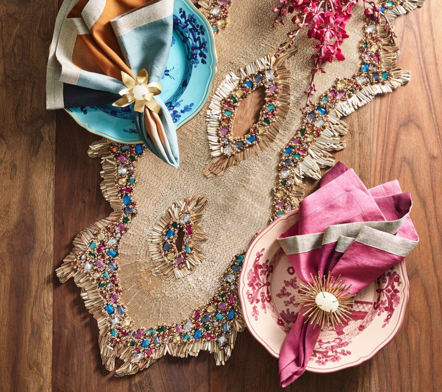 Tablecloths/Runners Kim Seybert | Kim Seybert Jewel Fringe Table Runner In Gold & Multi